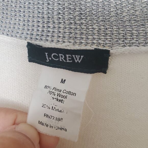 J. Crew Cardigan Size M Ivory With Silver Trim Button Closure Pima Cotton Wool - Picture 7 of 14